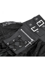 Black High Waisted Multi-Layered Ruffled Lace Patchwork Pocket Women's Punk Mini Skirt - Product - 13