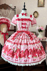 Pink [Strawberry Gift Box] Short Sleeves Print Ruffle Bowknot Lace Sweet Lolita Dress - Product - 3