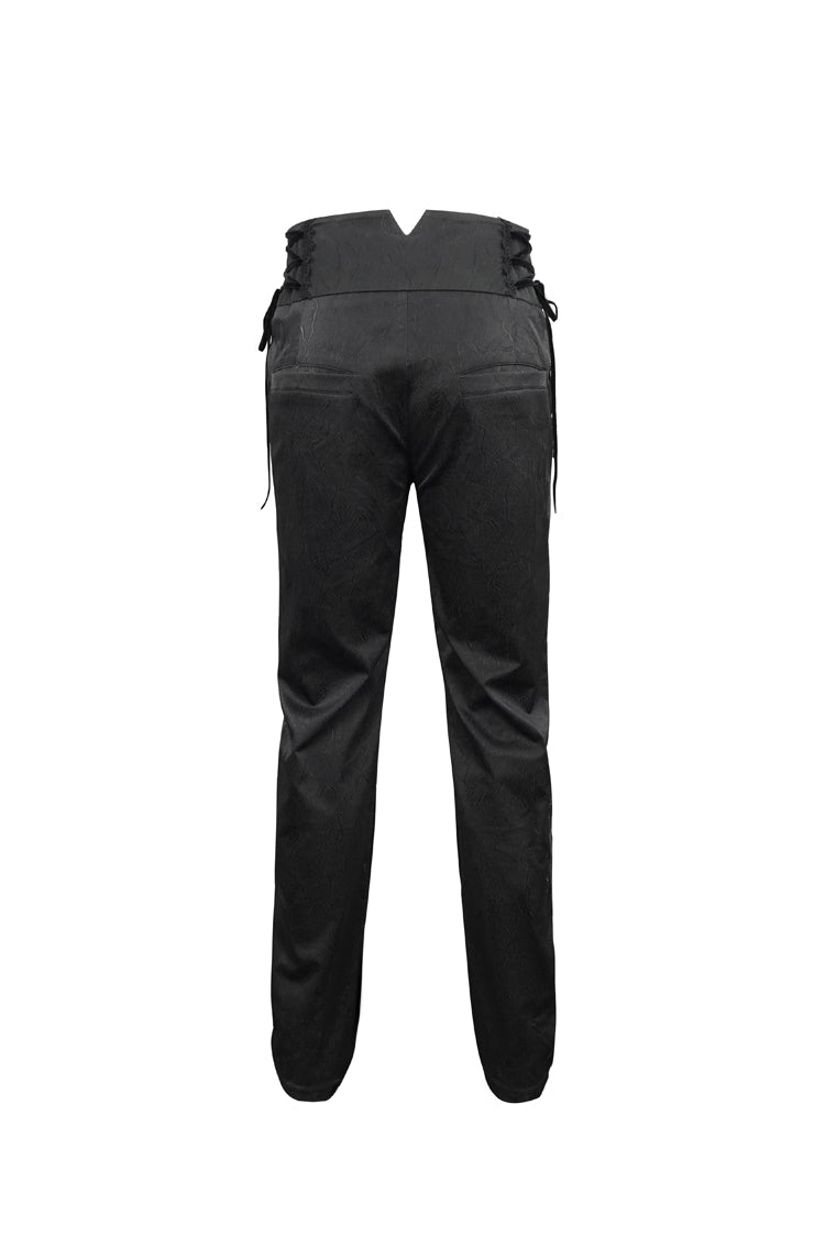 Black Retro High Waist Pattern Side Side Adjustable Leather Men's Gothic Pants - Product - 7
