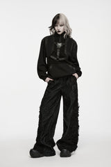 Black Stand Collar Long Sleeves Cut-Out Patchwork Eyelet Women's Punk Coat - Product - 5
