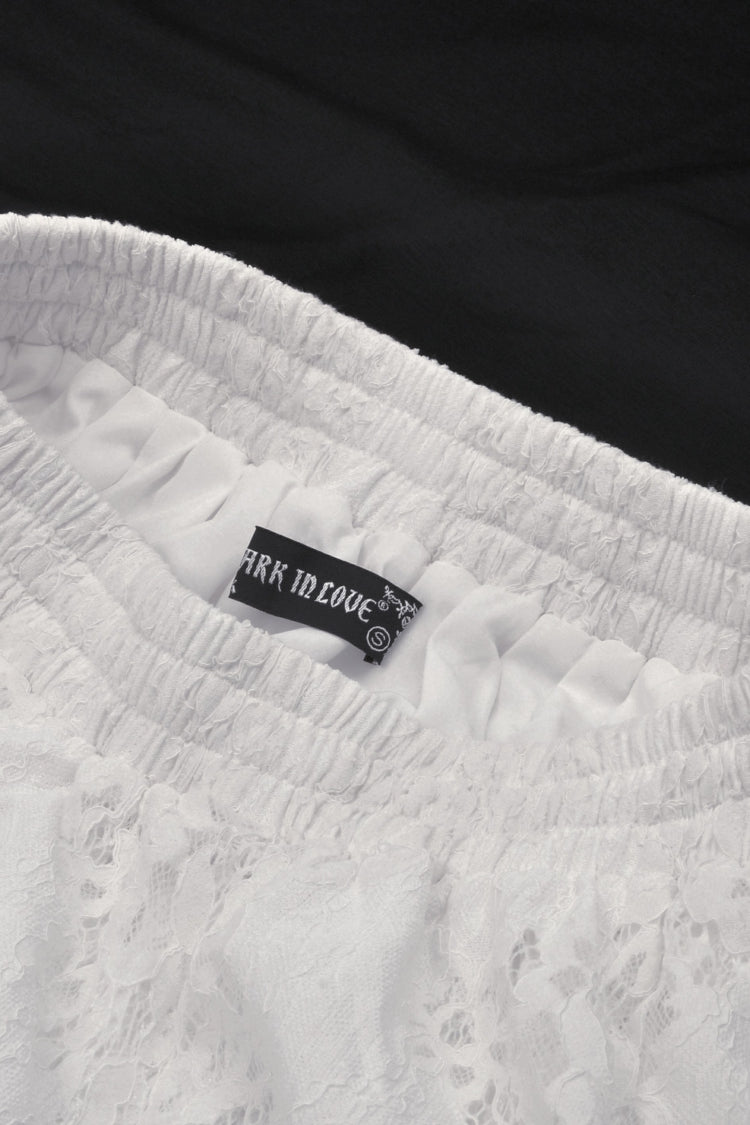 White Irregular Lace Splice  Multi-Layered Women's Gothic Skirt - Product - 13
