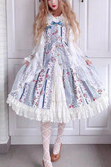 Light Blue Strawberry Plaid Print Bowknot Sleeveless Ruffle Sweet Lolita Dress - Light Blue - 1