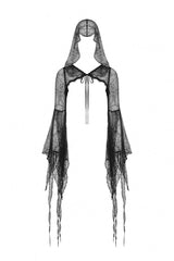 Black Spider Exaggerated Long Flared Sleeves Lace-Up Sheer Women's Gothic Cape with Hood - Product - 3