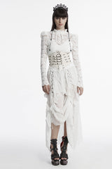 White Ruffle Stitching Lace Lace-Up High/low Women's Gothic Skirt - Product - 4
