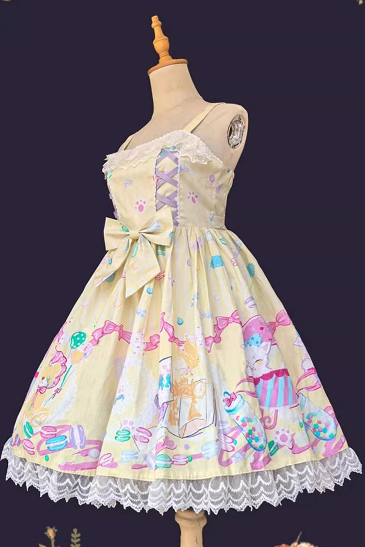 [Macaron Dolly House] Sleeveless Print Bowknot Lace-Up Sweet Lolita Jsk Dress 3 Colors - Product - 6