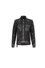 Black Metal Ring Perforated Lapel Lapel Button Handsome Men's Punk Jacket - Product - 7