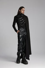 Black Hooded Buckle-up Rivets Men's Punk Cloak - Product - 5