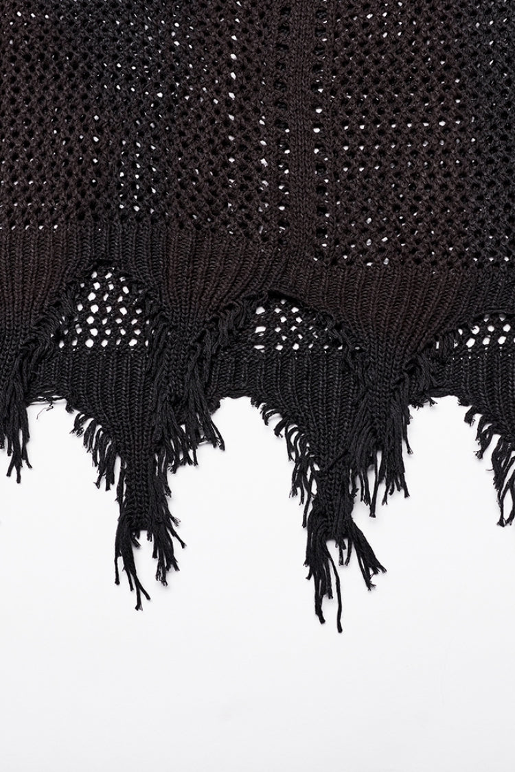 Black V Collar Knitted Hollow Mesh Women's Gothic Dress - Product - 6