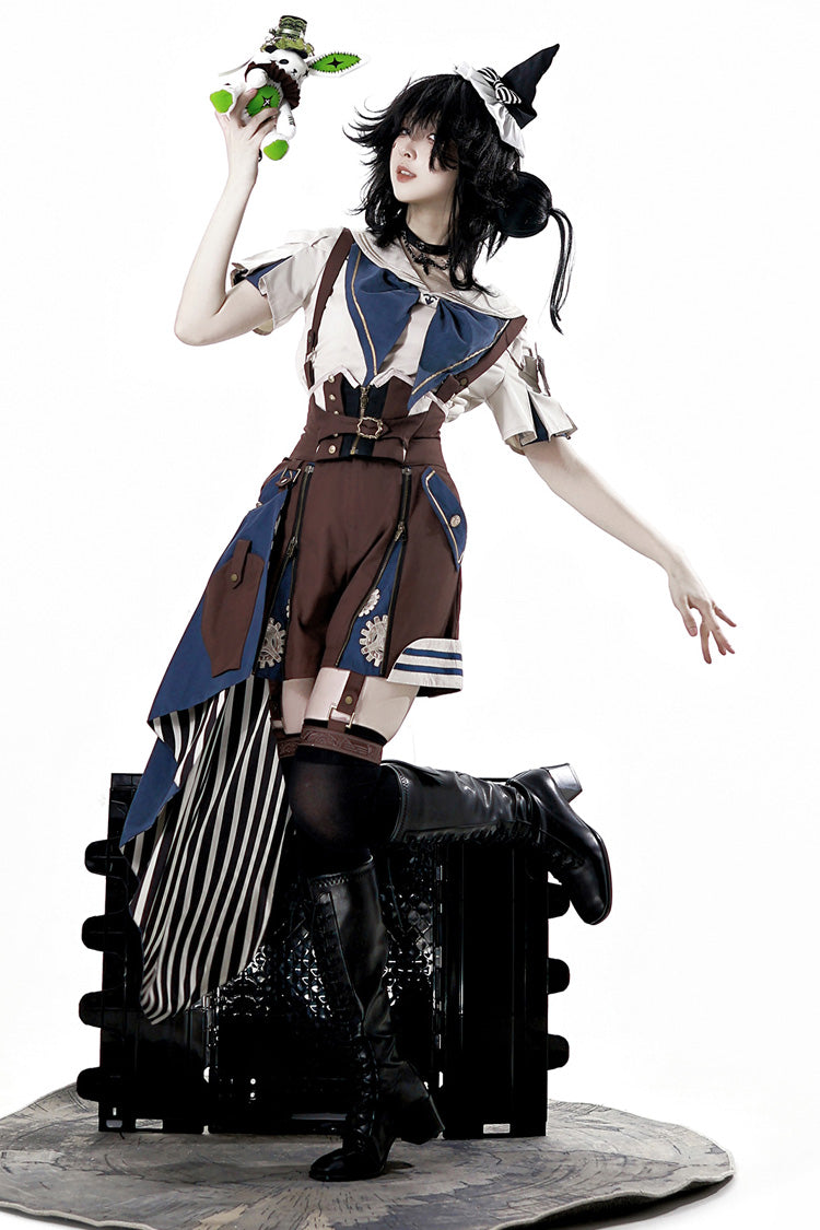 Brown [Inventor of Wonderful Equipment] Ouji Punk Cool Lolita Bib Shorts - Product - 10