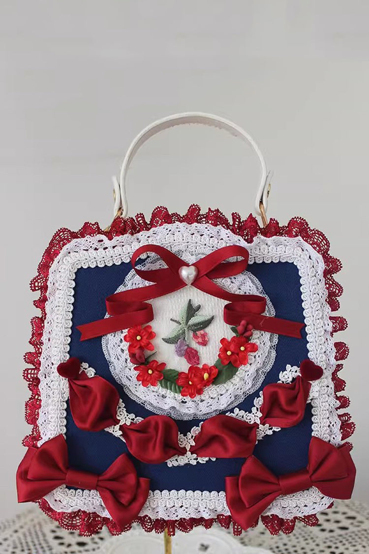 Four Seasons Floral Bowknot Lace Sweet Elegant Gorgeous Lolita Handbag 9 Colors - Snow-White - 6