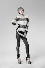 Round Collar Long Sleeves Print Ripped Women's Steampunk Sweater 3 Colors - Product - 4