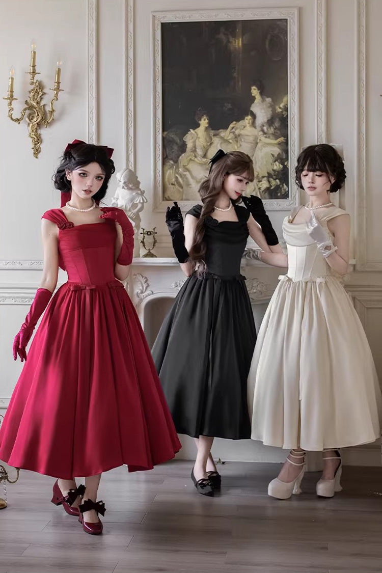 Red [With Love] Square Collar Sleeveless Fishbone Vintage Elegant Lolita Jsk Dress Set - Product - 4
