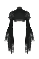 Black Lace Spliced Velvet Long Flared Sleeves Floral Feather Women's Gothic Cape - Product - 14