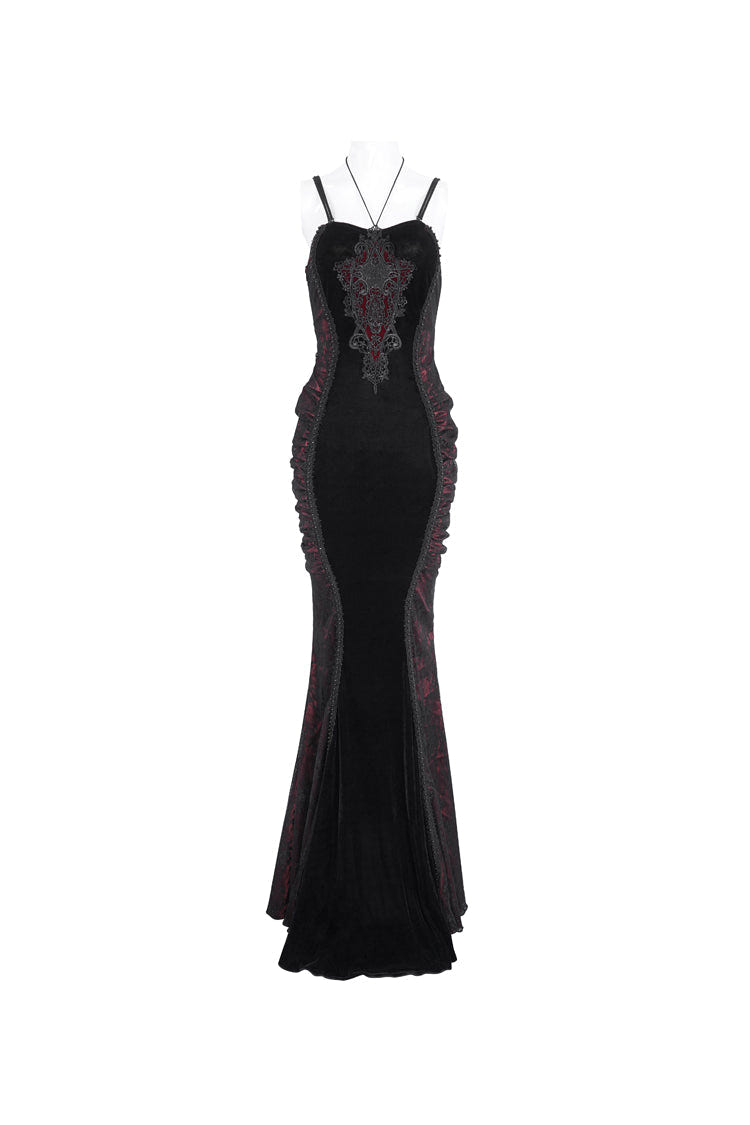 Black/Red High Waisted Embroidery Women's Gothic Dress - Product - 5