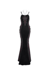 Black/Red High Waisted Embroidery Women's Gothic Dress - Product - 5