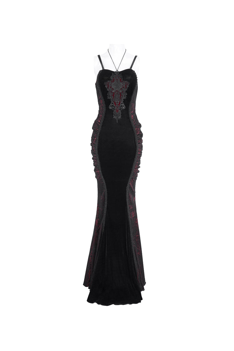 Black/Red High Waisted Embroidery Women's Gothic Dress - Product - 5