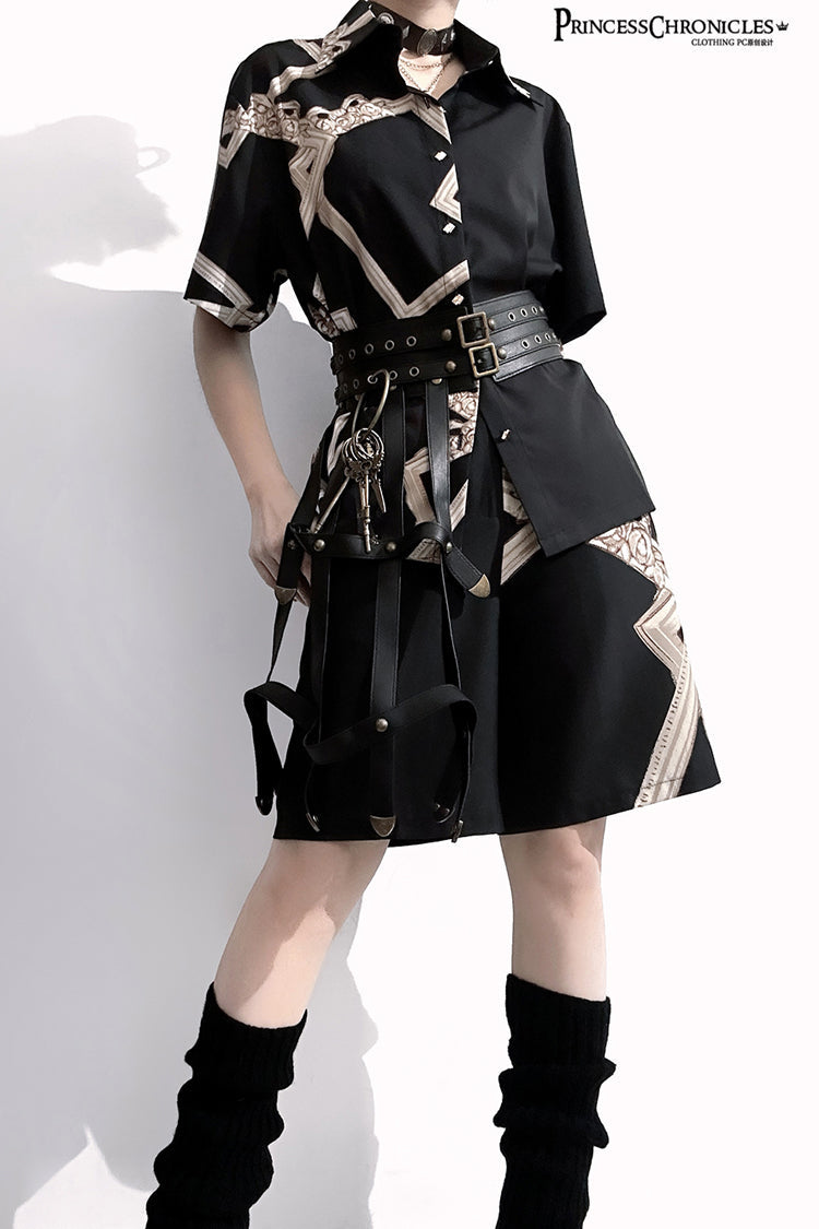 Black [Dream Void Mirror] Print Ouji Fashion Prince Handsome Lolita Shorts - Product - 8