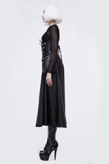 Black Chain Shaped Ribbons Zipper Up Leather Big Swing Punk Womens Half Skirt - Product - 6