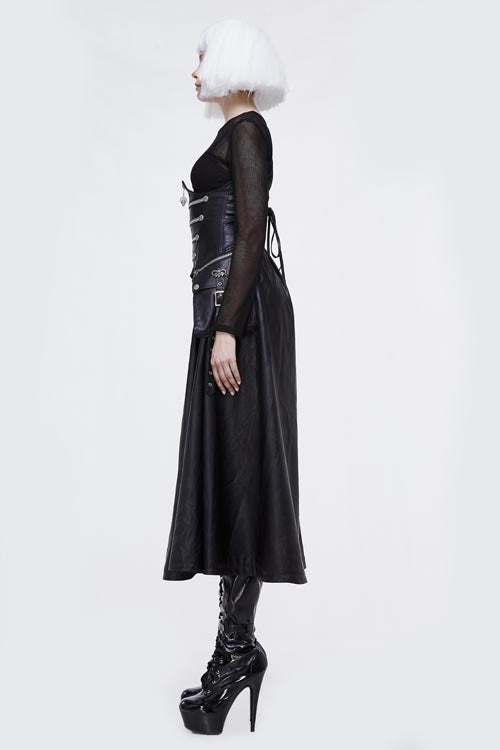 Black Chain Shaped Ribbons Zipper Up Leather Big Swing Punk Womens Half Skirt - Product - 6