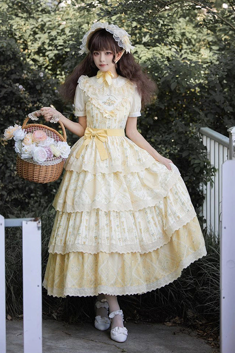 Yellow Multi-layer Sunflower Print Ruffle Embroidery Sweet Chinese Style Lolita Jsk Dress - Product - 4