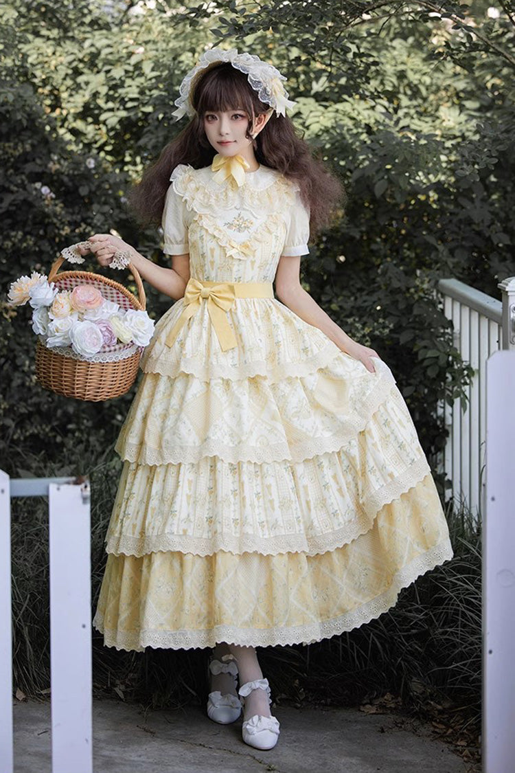 Yellow Multi-layer Sunflower Print Ruffle Embroidery Sweet Chinese Style Lolita Jsk Dress - Product - 4