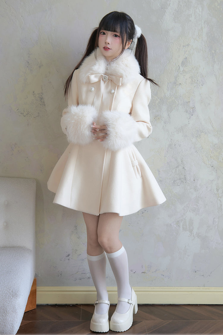 Apricot Double-Breasted Long Sleeves Bowknot Japanese Sweet Lolita Coat - Product - 5