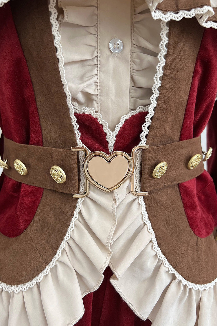Red Courtly Stand Collar Long Sleeves Ruffle Classic Prince Ouji Lolita Set - Product - 2