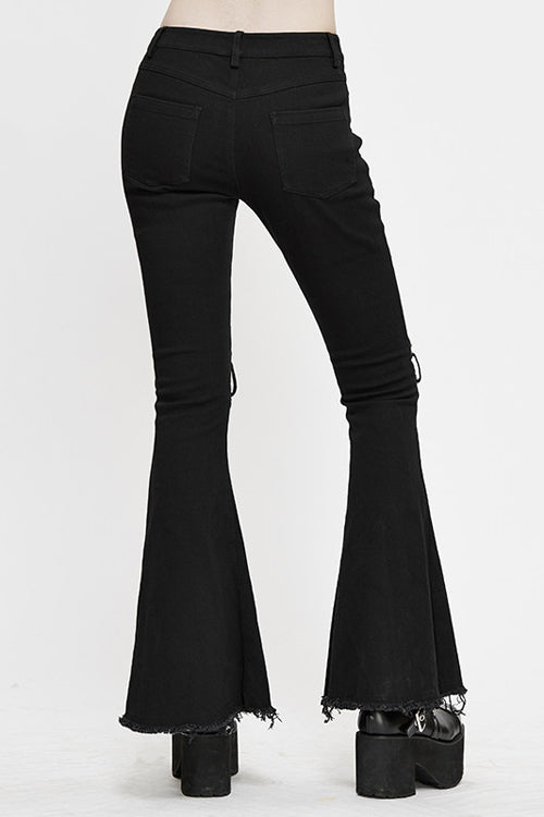 Black Punk Nailed Knee Cutoff Bellbottomed Womens Pants - Product - 3