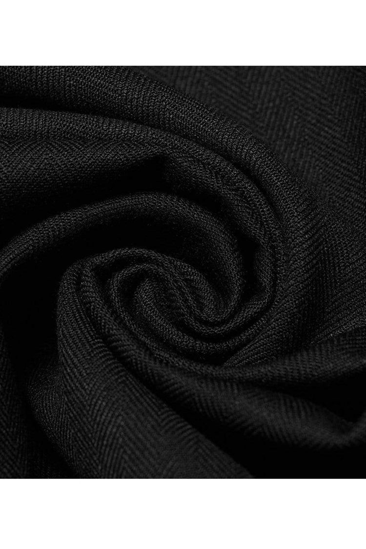 Black Punk Stand Collar Skeleton Embroidery Frenulum Metal Rivet Zippe Slim Fit Mid Length Men's Coat - Product - 6