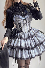 Black/Blue Medea Kiss Gothic Lolita JSK Tiered Dress - Product - 3