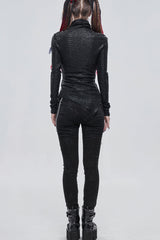 Black Punk High Neck Compressed Stretch Fabric Irregular Pointed Hem Pleated Women's Shirt - Product - 8