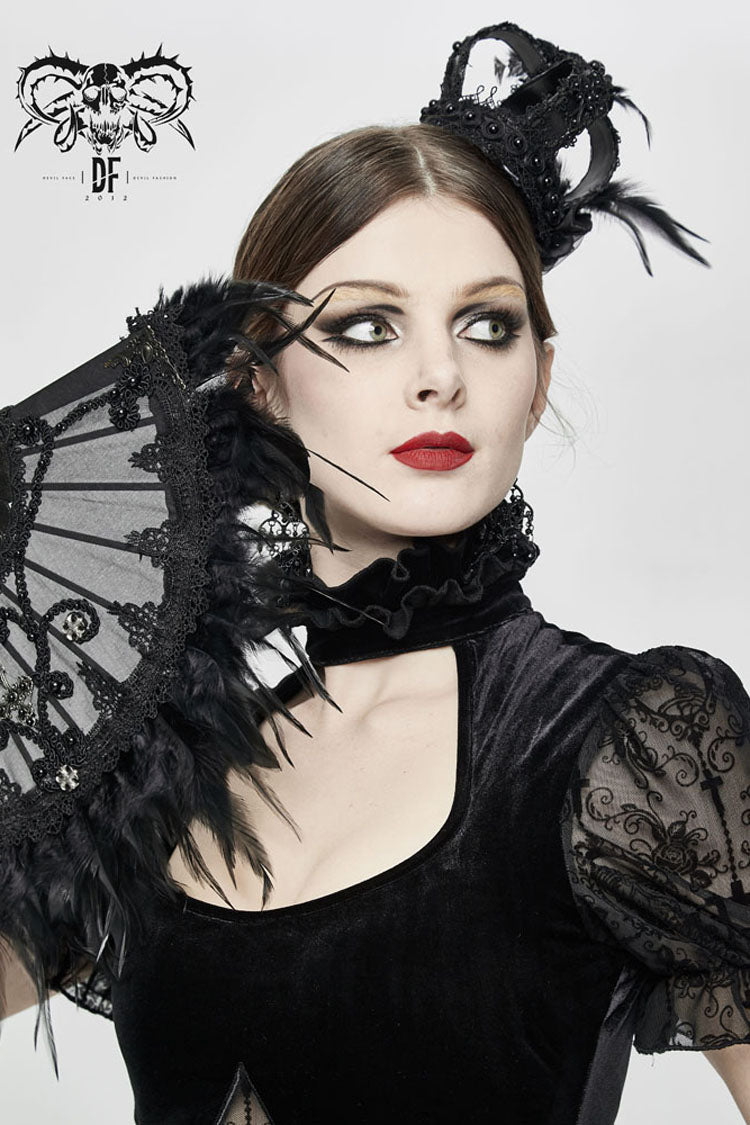Black Feather Rose Lace Edging Cross Women's Gothic Crown Headwear - Product - 3