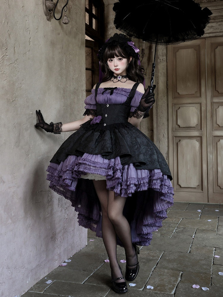 Purple & Black Gothic Underbust JSK Dress and Off-Shoulder Blouse Set detail view 3