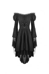 Black Off Shoulder Long Trumpet Puff Sleeves Lace-Up Strappy Mesh Women's Gothic Cocktail Dress - Product - 3