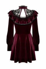 Red Long Sleeves Crochet Velvet Dress Women's Gothic Graduation Dress - Product - 16