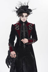 Black Stand Collar Long Sleeves Embroidered Color-Blocked Buckled Zippered Men's Gothic Palace Jacket - Product - 9