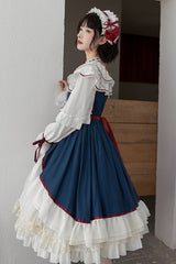 Blue/White Long Sleeves Cardigan Bowknot Sweet Lolita Dress - Product - 7