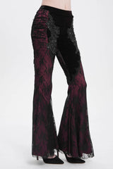Red Floral Embroidery Stitching Lace Women's Gothic Pants - Product - 3