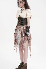Brown Lace-Up Slim Zippered Women's Punk Underbust Corset - Product - 3