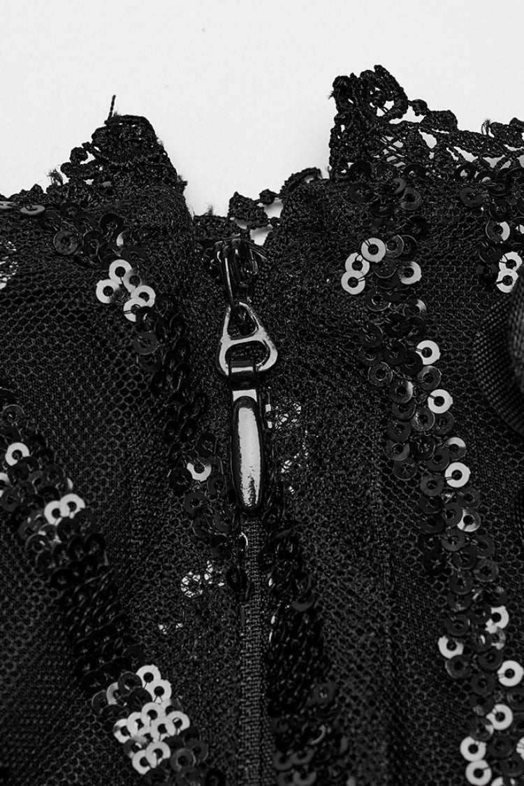 Black Women's Sequin Feather Gothic Skirt - Product - 9