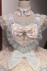 Rainbow Colors [Ballad of Feathers] Sleeveless Multi-Layered Ruffle Hanayome Bowknot Sweet Lolita Jsk Dress - Product - 4