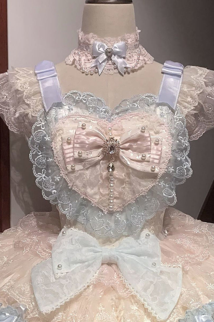 Rainbow Colors [Ballad of Feathers] Sleeveless Multi-Layered Ruffle Hanayome Bowknot Sweet Lolita Jsk Dress - Product - 4