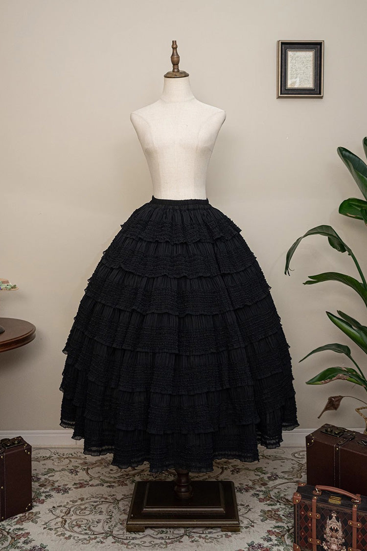 Cat Rose Tea Multi-layer Ruffle Sweet Lolita Skirt 3 Colors - Black - 2