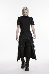 Black Printed Lace-Up Zippered Chain-Decorated Men's Punk Skirt - Black - 1