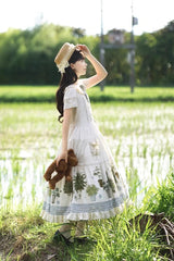 Ivory [Potted Plant] Short Sleeves Print Ruffle Sweet Lolita Dress - Product - 6
