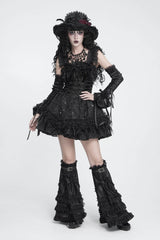 Black Multi-Layered Lace Lace-Up Buckled Pleated Women's Gothic Luxurious Royal  Leg Warmers - Product - 2