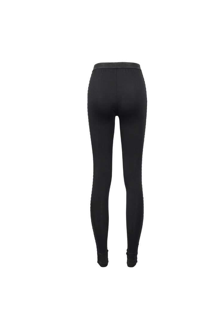 Black/Red Printed Decoration Tie Rope Elasticity Women's Gothic Leggings - Product - 9