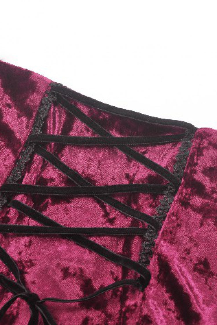 Black/Red Embroidered Velvet Spliced Lace Lace-Up Women's Gothic High/Low Maxi Skirt - Product - 17