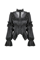 Black Sheer Stand Collar Ruffled Long Lantern Sleeves Women's Gothic Blouse - Product - 3