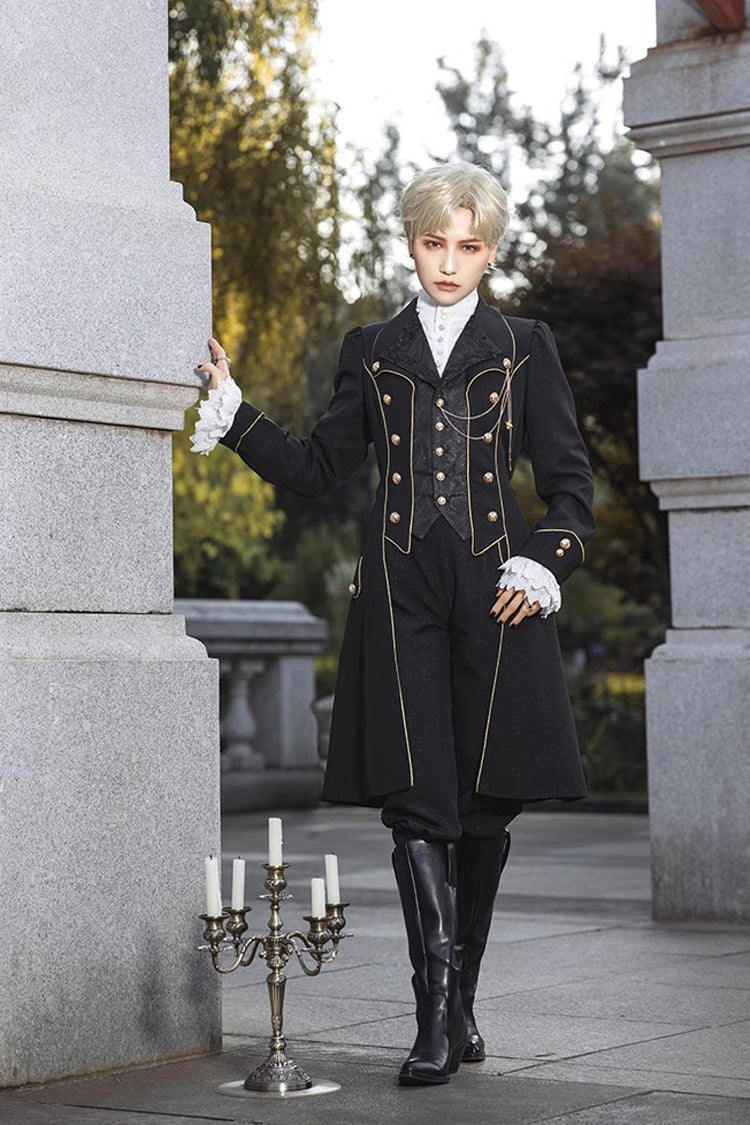 Prince Retro Immortal Black and White Rose Single Breasted Ouji Fashion Lolita Coat - Product - 7